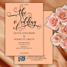 Convite Código QR de Casamento de Pêssego Romântico Elegan