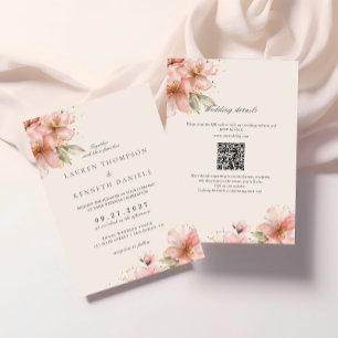 Convite Código QR de Casamento de Script Elegante Floral C