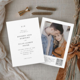 Convite Código QR de casamento elegante preto e branco sim