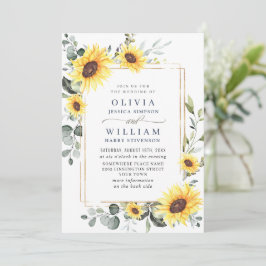Convite Código QR de Casamento Elegantes Girassóis Eucalip