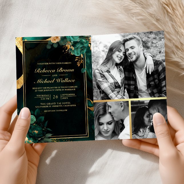 Convite Código QR de Casamento em Mármore Floral Dourado E (Criador carregado)