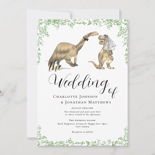 Convite Código QR de casamento engraçado de dinossauro (Frente)