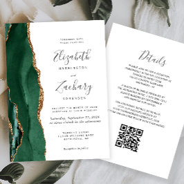Convite Código QR de Casamento Esmeralda Verde Ágata Doura