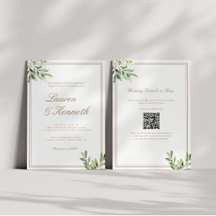 Convite Código QR de Casamento Eucalyptus de Taupe Leve