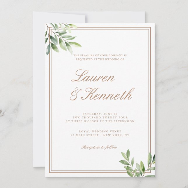 Convite Código QR de Casamento Eucalyptus de Taupe Leve (Frente)