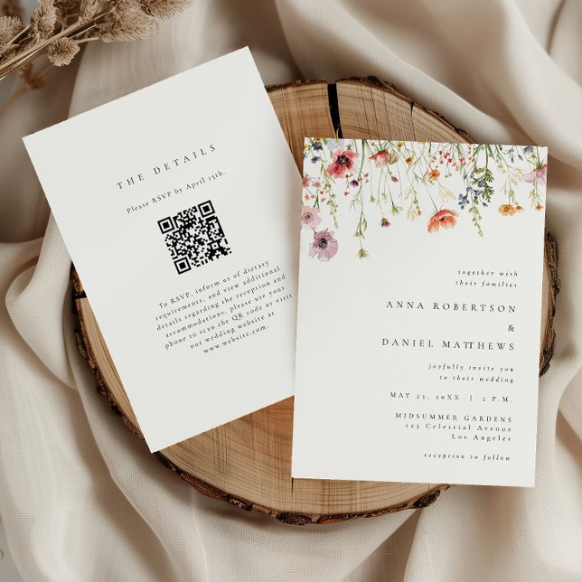 Convite Código QR de Casamento Flor Silvestre Caprichosa (Criador carregado)