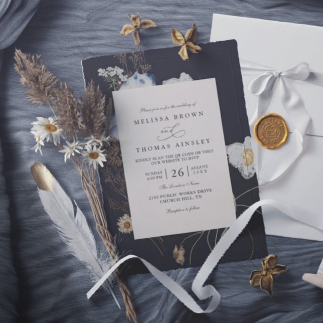 Convite Código QR de Casamento Flor Silvestre Rústico Boho (Criador carregado)