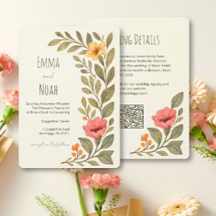 Convite Código QR de casamento floral botânico de outono v
