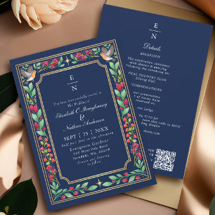 Convite Código QR de Casamento Floral Botânico Encantador