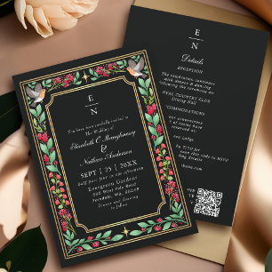 Convite Código QR de casamento floral botânico encantador
