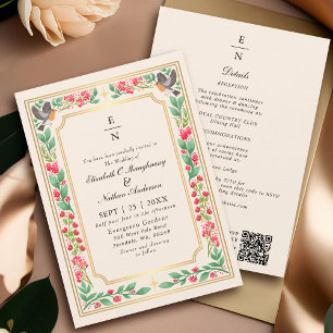 Convite Código QR de Casamento Floral Botânico Enfeitiçant