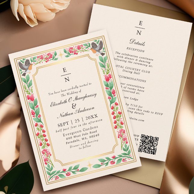 Convite Código QR de Casamento Floral Botânico Enfeitiçant (Criador carregado)