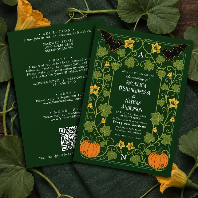 Convite Código QR de Casamento Floral de Abóbora de Morceg (Criador carregado)