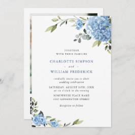 Convite Código QR de Casamento Floral de Hydrangea Blue El