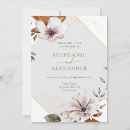 Convite Código QR de Casamento Floral de Queda Elegante
