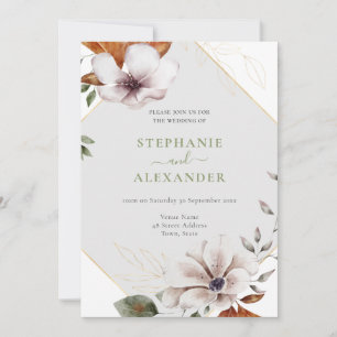 Convite Código QR de Casamento Floral de Queda Elegante