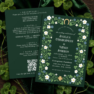 Convite Código QR de Casamento Floral Delicado de Trevo na