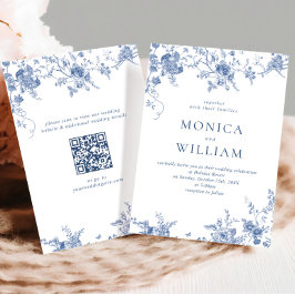 Convite Código QR de Casamento Floral do Jardim Francês Az
