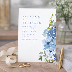 Convite Código QR de Casamento Floral em Aquarela Azul Emp