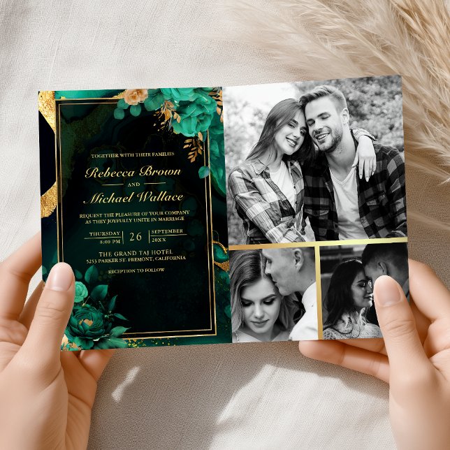 Convite Código QR de Casamento Floral em Mármore Dourado V (Criador carregado)