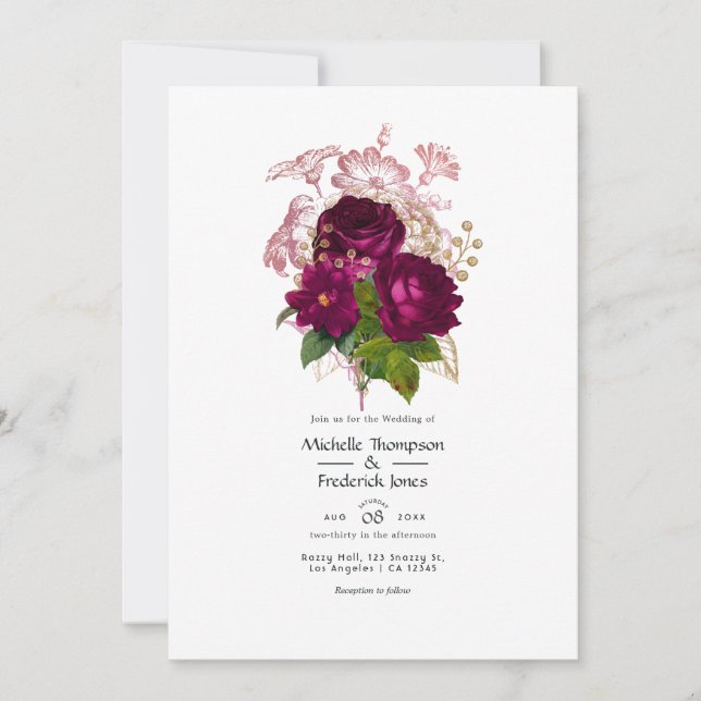 Convite Código QR de Casamento Floral Floral de Shabby Dou (Frente)