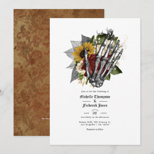 Convite Código QR de Casamento Floral Gótico Rústico de Ou