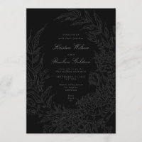 Código QR de Casamento Floral Preto de Fita Preta