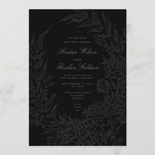 Convite Código QR de Casamento Floral Preto de Fita Preta
