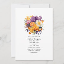 Código QR de Casamento Floral Púrpura, Laranja e A