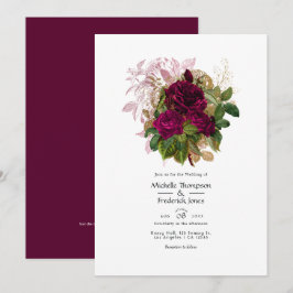 Convite Código QR de Casamento Floral Shabby Blush Burgund