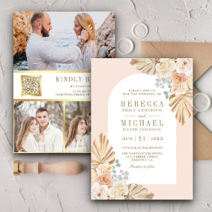 Convite Código QR de Casamento Floral Terroso empoeirado B