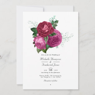 Convite Código QR de Casamento Floral Viva Magenta RSVP