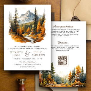 Convite Código QR de Casamento Floresta Montanhosa Outono