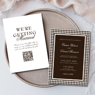 Convite Código QR de Casamento Fronteira Harlequim Marrom
