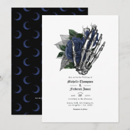 Convite Código QR de Casamento Gótico Floral Azul Marinho