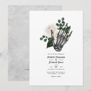 Convite Código QR de Casamento Gótico Floral Branco