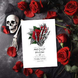 Convite Código QR de Casamento Gótico Floral Negro e Verme