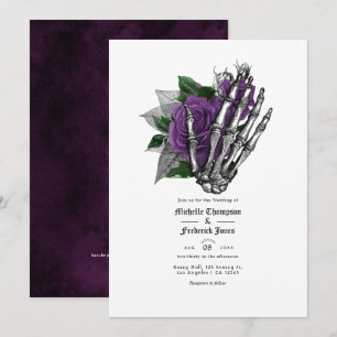 Convite Código QR de Casamento Gótico Floral Roxo