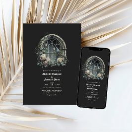 Convite Código QR de Casamento Gótico Janela de Castelo de