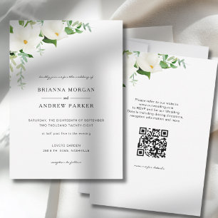Convite Código QR de Casamento Magnólia Floral Elegante