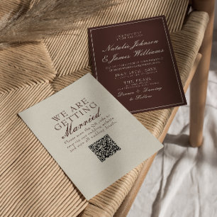 Convite Código QR de casamento marrom chocolate sofisticad