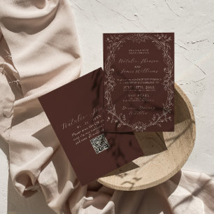 Convite Código QR de casamento marrom chocolate sofisticad