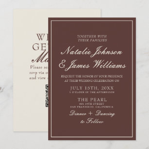 Convite Código QR de casamento marrom chocolate sofisticad