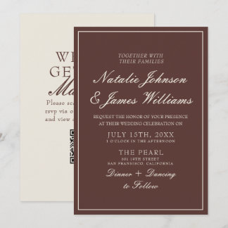 Convite Código QR de casamento marrom chocolate sofisticad