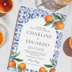 Convite Código QR de Casamento Mediterrâneo em Azulejo Aqu