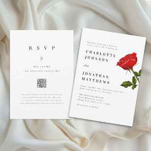 Convite Código QR de Casamento Minimalista Rosa Vermelha R