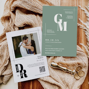 Convite Código QR de Casamento Mínimo Moderno Verde de Sag