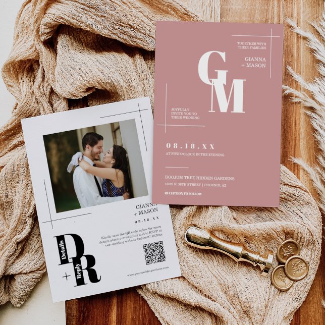 Convite Código QR de Casamento Mínimo Simples Rosa Rosa Mo (Criador carregado)