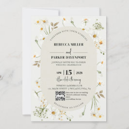 Convite Código QR de Casamento moderno Daisy Wildflower