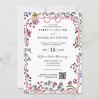 Código QR de Casamento Moderno de primavera floral